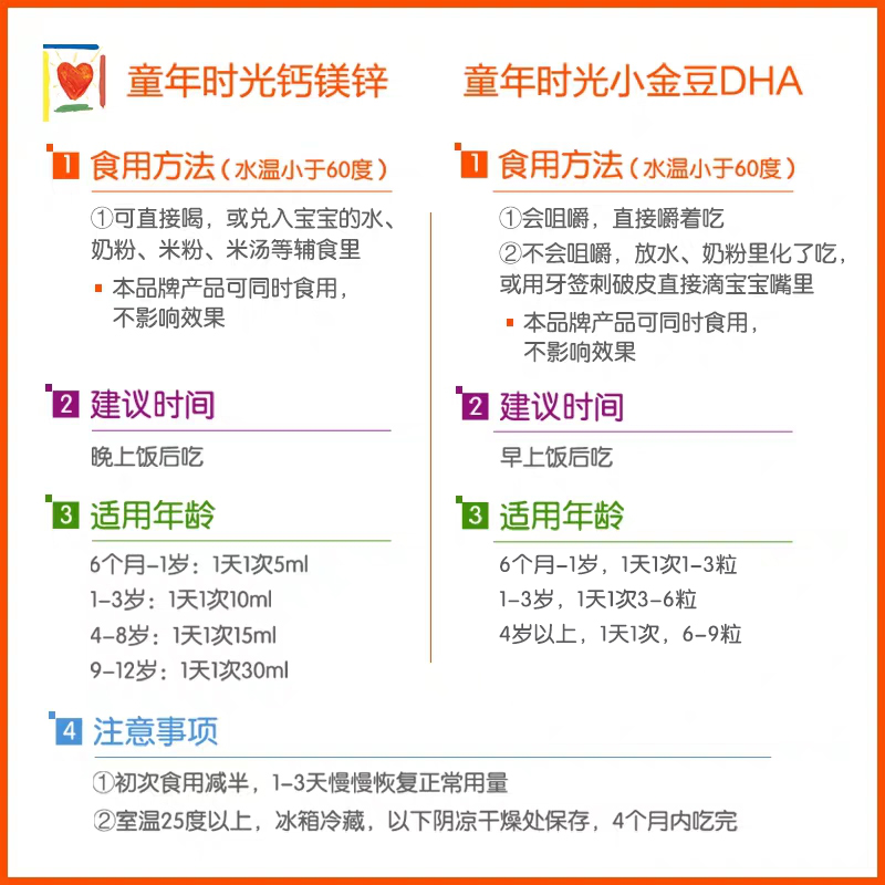 童年时光海外旗舰店美国童年时光钙镁锌婴幼儿DHA*2 宝宝补钙儿童乳钙鱼油营养品2