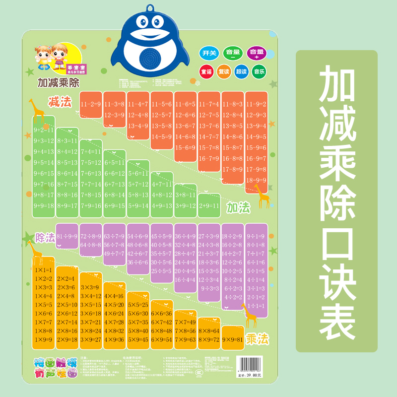 儿童加法减法10 20以内加减法口诀表有声挂图全套小学生一年级 - 图2