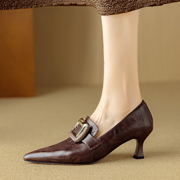 复古细高跟单鞋女士中口鞋方扣牛皮女鞋子2026春秋新款真皮鞋子40,淘宝优惠券,粉丝福利购,淘宝优惠卷