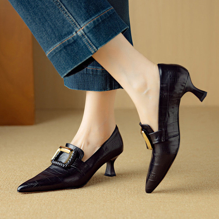 复古细高跟单鞋女士中口鞋方扣牛皮女鞋子2026春秋新款真皮鞋子40,淘宝优惠券,粉丝福利购,淘宝优惠卷