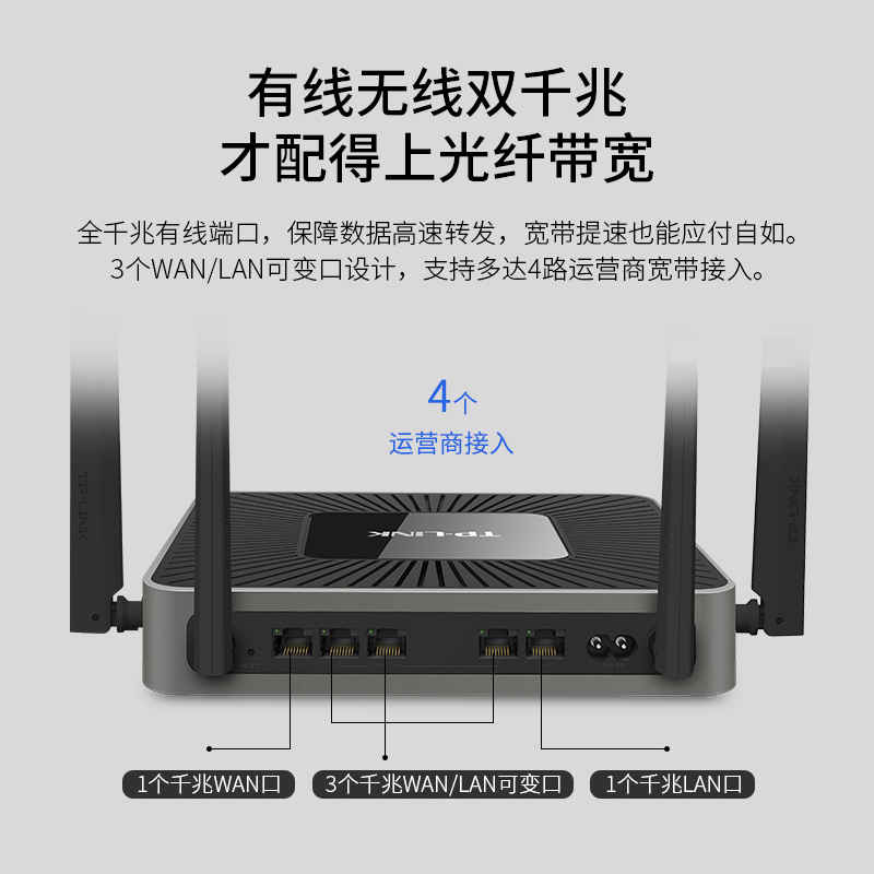 TP-LINK企业级路由器无线wifi6千兆端口大功率穿墙王多双WAN口tplink公司办公商用版9口8孔有线5路WAR1200L-图3