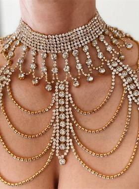镶钻多层女舞台钻肩膀链项链