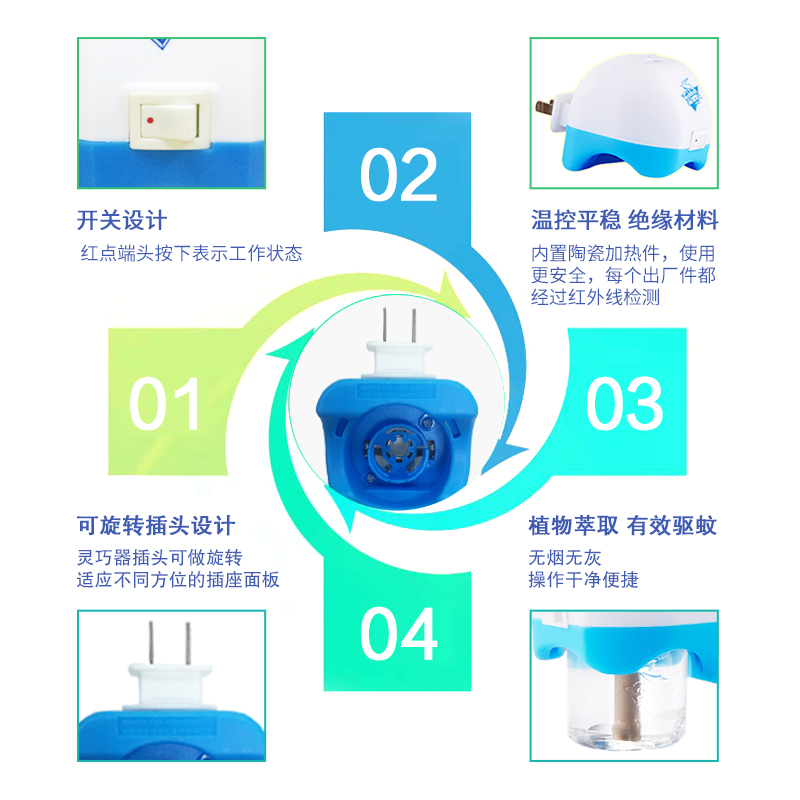 金鹿电插头蚊香液加热可旋转灵巧单独插电式蚊香加热器直插灭蚊器