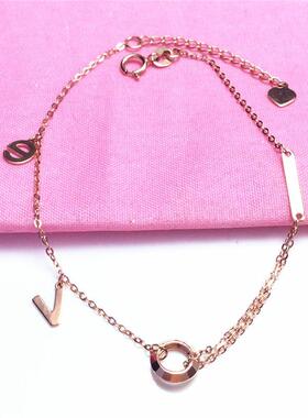 俄罗斯585紫金镀18K玫瑰金字母love手链韩版气质高级感手饰品女款