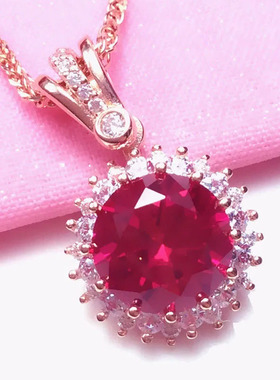 俄罗斯585紫金镀14k玫瑰金镶嵌红石太阳吊坠气质高档女款饰品礼物