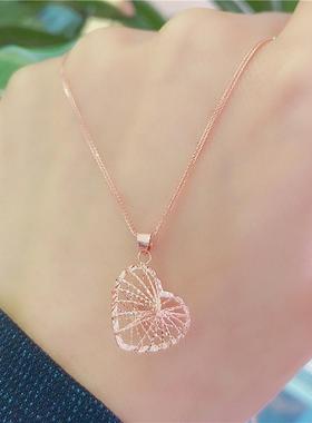 俄罗斯585紫金轻奢气质锁骨链网红甜美简约ins爱心吊坠项链高级感