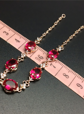 俄罗斯镀玫瑰金闪亮红石椭圆手链时尚饰品女款高级感简约手饰精致