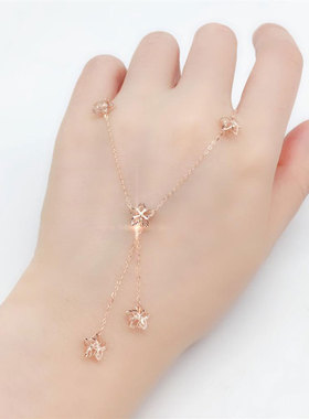 俄罗斯585紫金镀14K女精致甜美流苏花朵项链玫瑰金锁骨链生日礼物