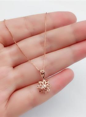 俄罗斯585紫金女款镀14K玫瑰金时尚镂空花型吊坠简约精致日韩项链