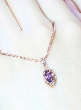 俄罗斯585紫金镶红宝石菱形吊坠玫瑰金14K镶嵌饰品轻奢气质高级感