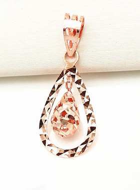 俄罗斯585紫金经典灵动水滴吊坠镀14K玫瑰金精致气质锁骨链高级感