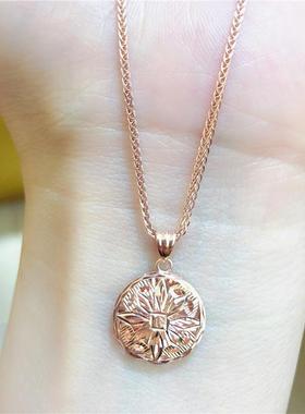 俄罗斯585紫金女款圆形花朵吊坠镀14K彩金项链潮流时尚精致感礼物