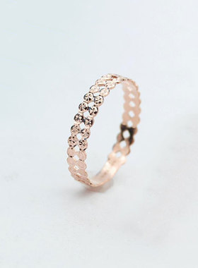 俄罗斯585紫金双排满天星戒指女镀14k玫瑰金韩版彩金指环气质精美