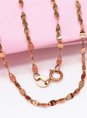 俄罗斯585紫金简约瓦片项链镀14K玫瑰金精美百搭女锁骨链气质礼物