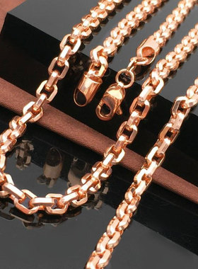 俄罗斯585紫金镀14K玫瑰金坦克链项链韩系轻奢简约时尚潮流锁骨链