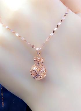 俄罗斯585紫金镀18k彩金女时尚百搭气质钱袋吊坠简约精致项链礼物