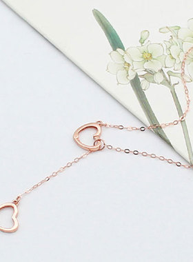 俄罗斯585紫金光面双心项链韩版时尚简约镀14K彩金欧美玫瑰金潮流