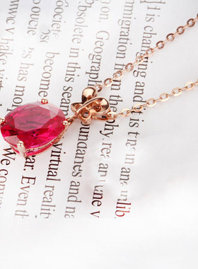 俄罗斯585紫金镀14K玫瑰金时尚镶嵌红宝石蝴蝶吊坠气质奢华女饰品