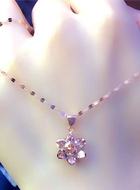 俄罗斯585紫金灵动几何吊坠玫瑰金彩金百搭锁骨链女士项链ins礼物