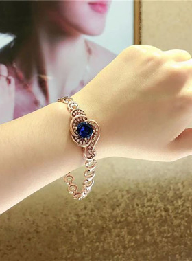 俄罗斯豪华蓝色镂空花朵手链镀玫瑰金女礼物时尚大方气质高档礼物
