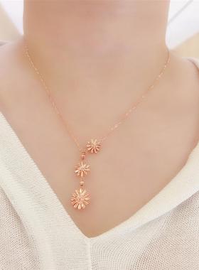 俄罗斯585紫金个性时尚小雏菊项链镀14K玫瑰金彩金女款精美高级感