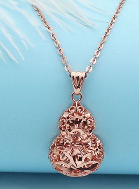 俄罗斯585紫金民族风镂空花纹葫芦吊坠气质女款彩金套链潮流ins风