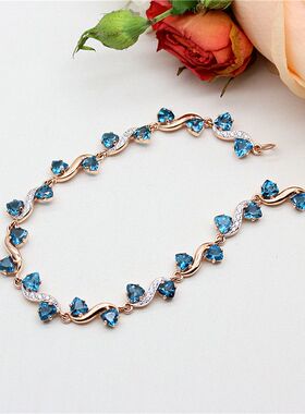 俄罗斯时尚大气女士精致高级感简约镀玫瑰金锆石蓝色爱心手链礼物