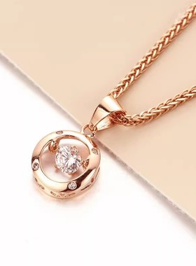 俄罗斯585紫金锆石跳动圆形吊坠镀18K玫瑰金饰品女简约百搭轻奢风