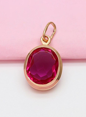 俄罗斯585紫金椭圆吊坠镶嵌红宝石经典简约气质镀14K女款项链礼物