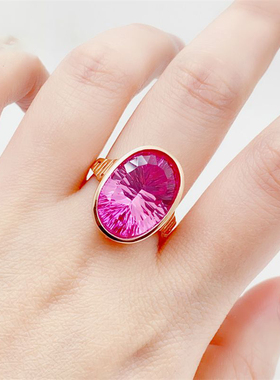 俄罗斯镀玫瑰金宝石戒指奢华大气椭圆戒指女款个性精致