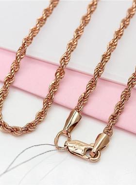 俄罗斯585紫金项链镀14K玫瑰金欧美麻绳链简约时尚女款锁骨链礼物