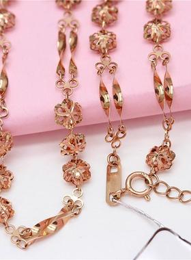 俄罗斯585紫金洋气双层拧花朵项链镀14K玫瑰金女轻奢小众套链礼物