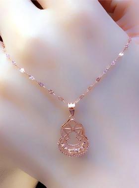 俄罗斯585紫金潮流葫芦吊坠项链时尚百搭气质镀14K彩金锁骨链礼物