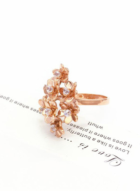 俄罗斯镀玫瑰金大气立体镶镂空格桑花个性开口戒指饰品