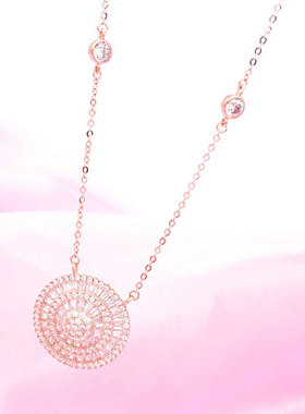 俄罗斯585紫金洋气锆石精美圆形套链镀14K玫瑰金时尚百搭饰品女款