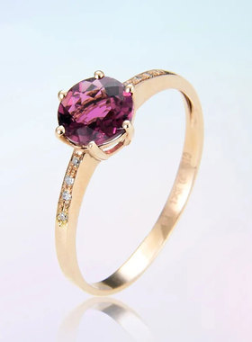 俄罗斯585紫金镀18K彩金玫瑰金镶嵌女款红宝石六爪开口可调节戒指
