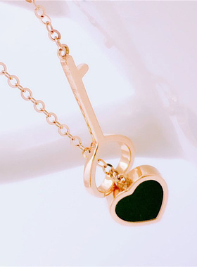 俄罗斯黑色爱心钥匙项链镀玫瑰金锁骨链女简约饰品礼物