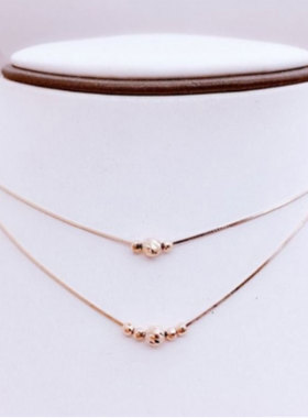 俄罗斯585紫金项链镀14k女款欧洲玫瑰金蛇骨双层转运珠项链高级感