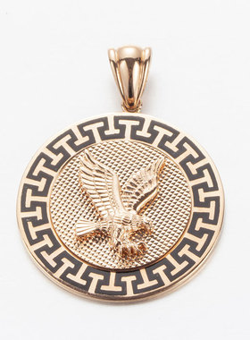 俄罗斯585紫金镀14K玫瑰金圆盘鹰牌吊坠项链女款简约精美轻奢项链