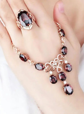 俄罗斯585紫金锁骨链镀14K玫瑰金时尚豪华烟色流苏椭圆项链女礼物