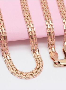 俄罗斯585紫金镀14K玫瑰金宽版蕾丝链经典欧美气质女款锁骨链礼物