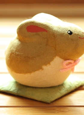 日本制纯手工和纸小兔子开运摆件