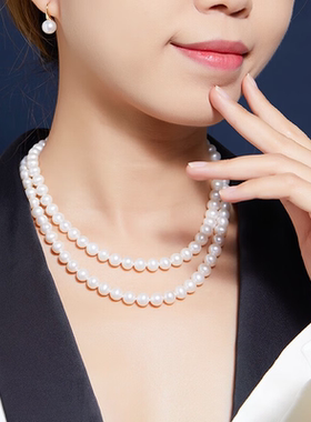 淡水珍珠长款串珠项链女毛衣链近正圆多戴款节日礼物送爱人长辈
