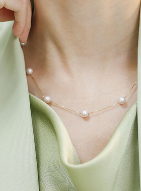 Akoya海水满天星珍珠项链女18K金时尚锁骨套链节日送女友礼物