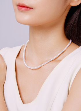 极光AK淡水珍珠项链小米珠链18K金珍珠锁骨链送女友生日礼物