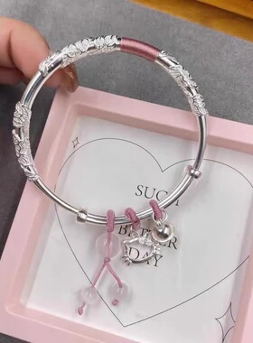 9999足银凯蒂猫铃铛手镯送女友