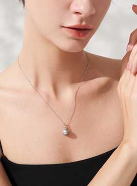 母亲节礼物18K金黑珍珠吊坠铂金灰珍珠正圆强光泽珍珠项链