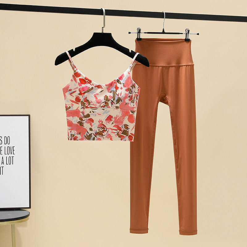 绝美瑜伽服套装女夏季薄款裸感印花高级感速干透气运动美背健身衣,淘宝优惠券,粉丝福利购,淘宝优惠卷