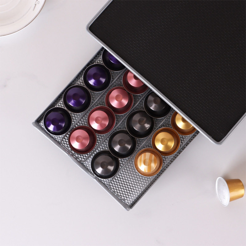 60粒Nespress胶囊收纳网格抽屉奈斯小派索咖啡旋转胶囊纯黑金属架 - 图2