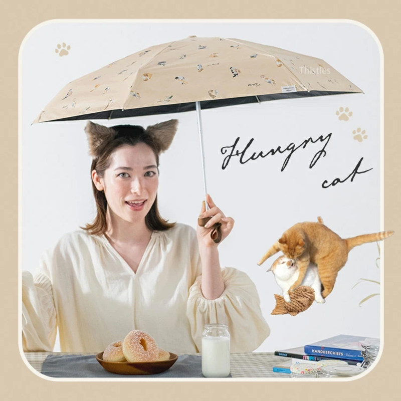 日本进口WPC伞猫五折晴雨伞狗黑胶防紫外线迷你超轻两用防晒ins